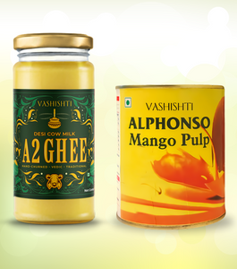 100% Pure A2 Desi Cow Ghee + Alphonso Mango Pulp