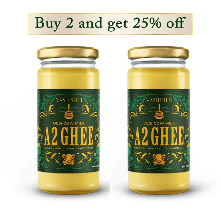 100% Pure A2 Desi Cow Ghee Ghee Vashishti 250 ml x 2 