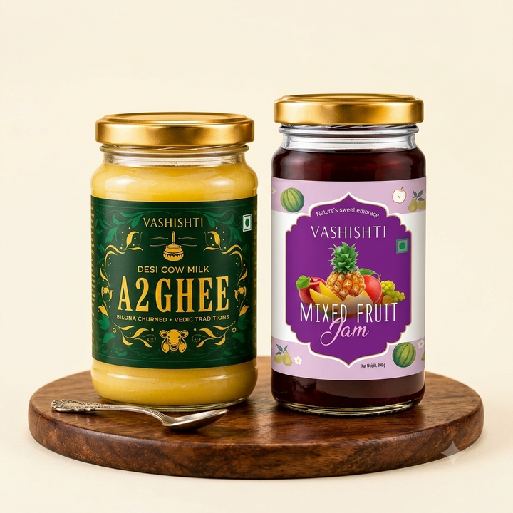Desi Cow Ghee 250ml + Mixed Fruit Jam 300gms
